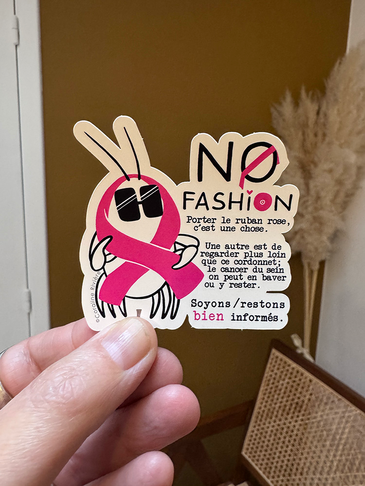 Sticker "No Fashion" ruban rose cancer du sein