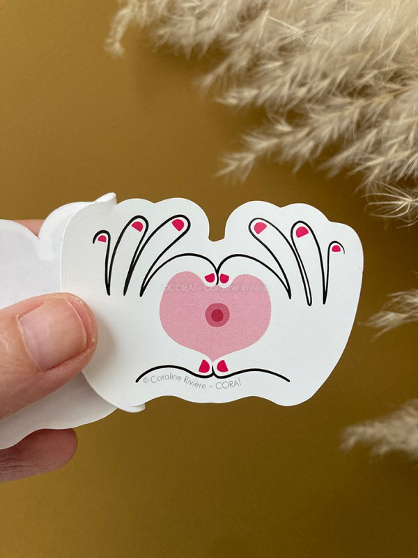 sticker entraide octobre rose coeur avec les mains