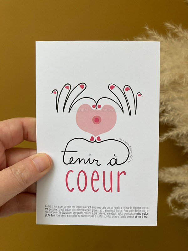 carte postale octobre rose entraide coeur avec les mains