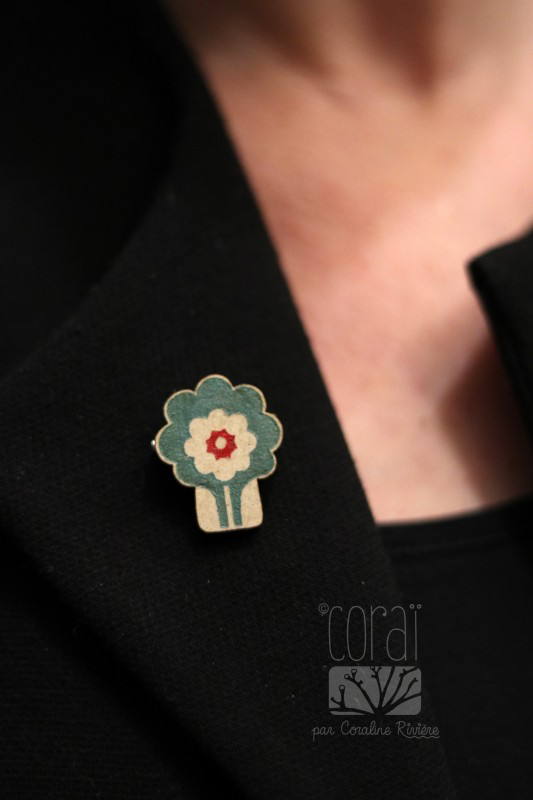 Broche fleur rétro turquoise