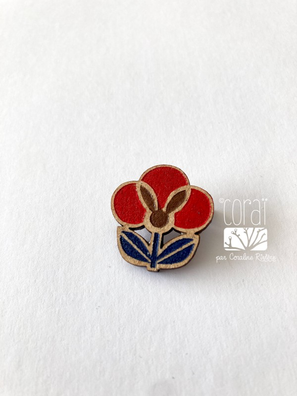 Broche fleur vintage rouge et bleu