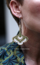 Grandes boucles d'oreilles motif vintage vert et blanc